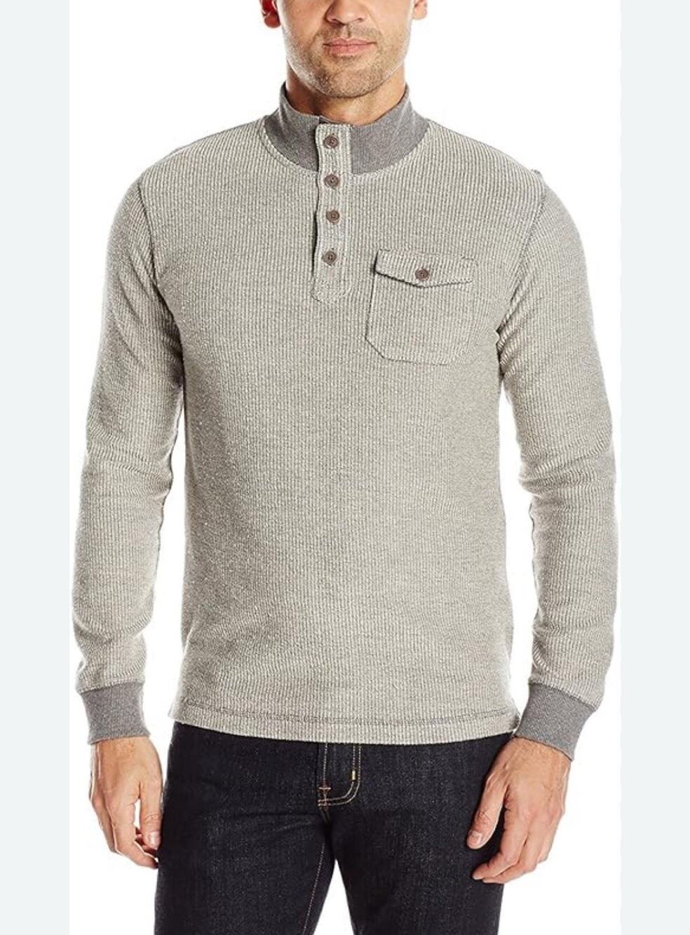 Lucky Brand Men's Sweater 1/4 Zip Thermal Mock Neck Pullover Gray Size XL